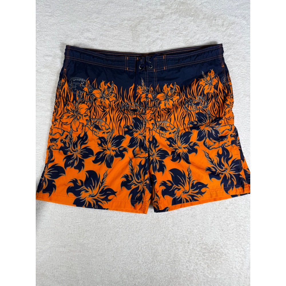 No Boundaries Board‎ Shorts Mens L Y2K Orange Navy Floral Swim Trunks NB12B011C